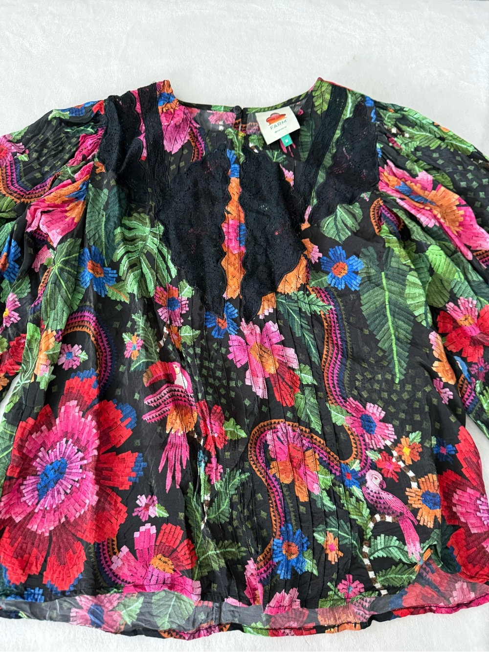 FARM Rio Blooming Garden Lace Trim Blouse Medium D99